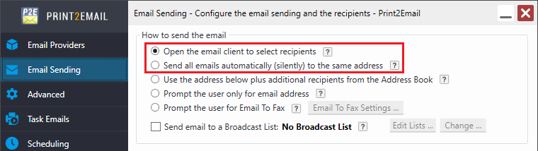 Using Print2Email in Broadcast Mode